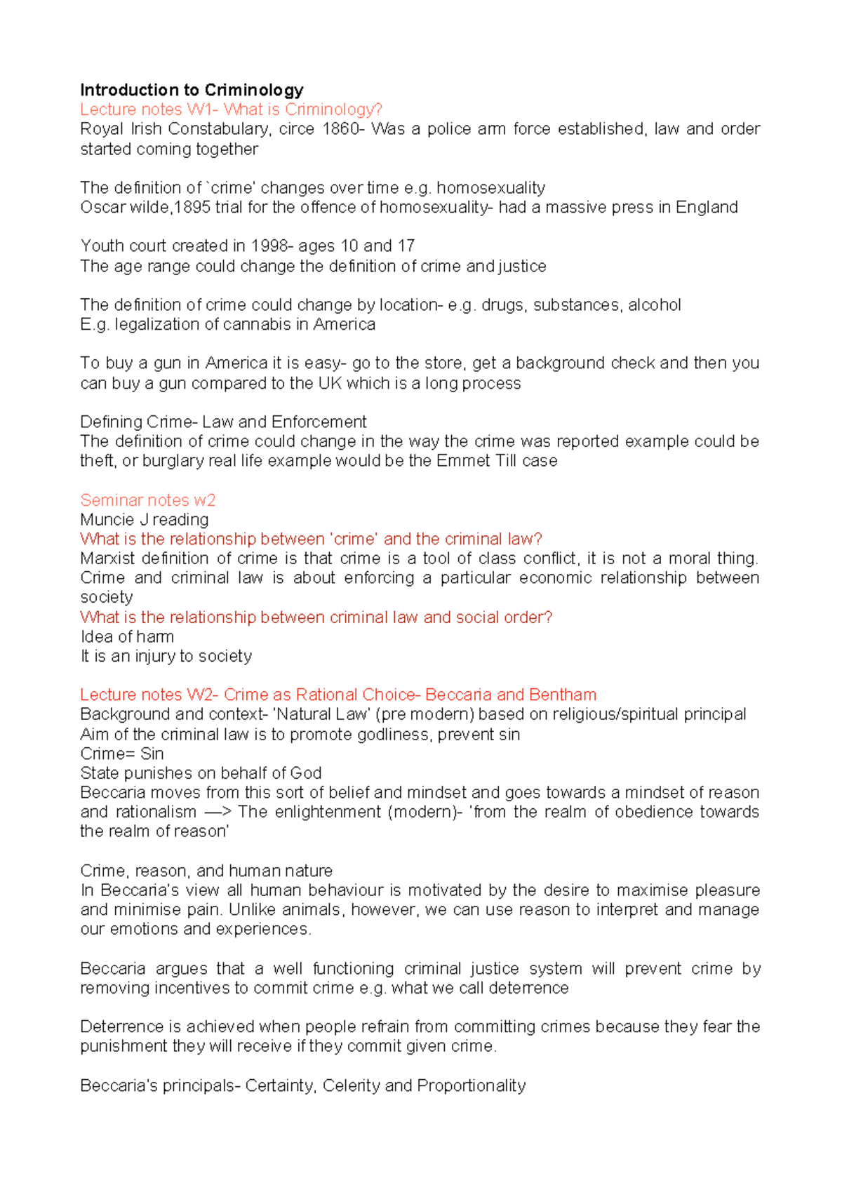 SG1019 Year 1 Criminology Lecture Notes: Weeks 1-3 Overview - Studocu