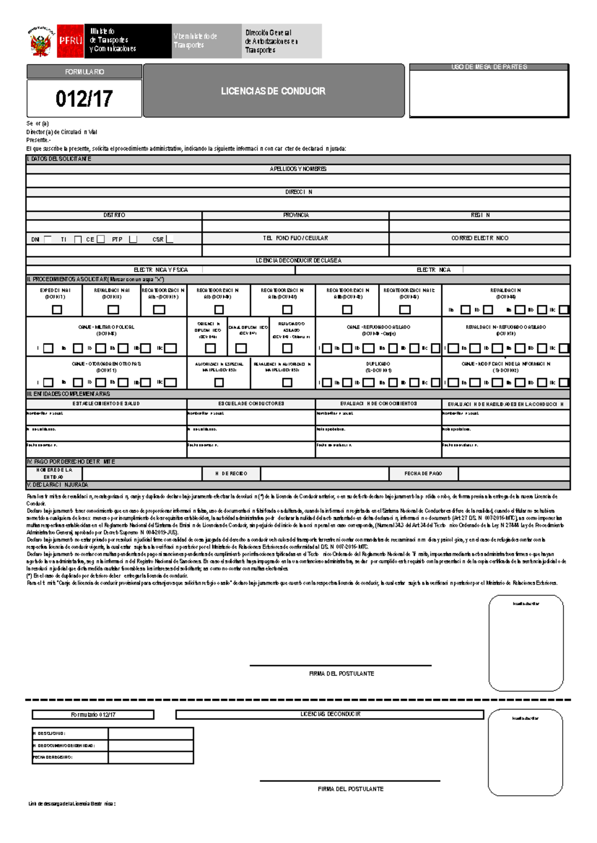Formulario de Solicitud de Licencia de Conducir - MTC - Studocu
