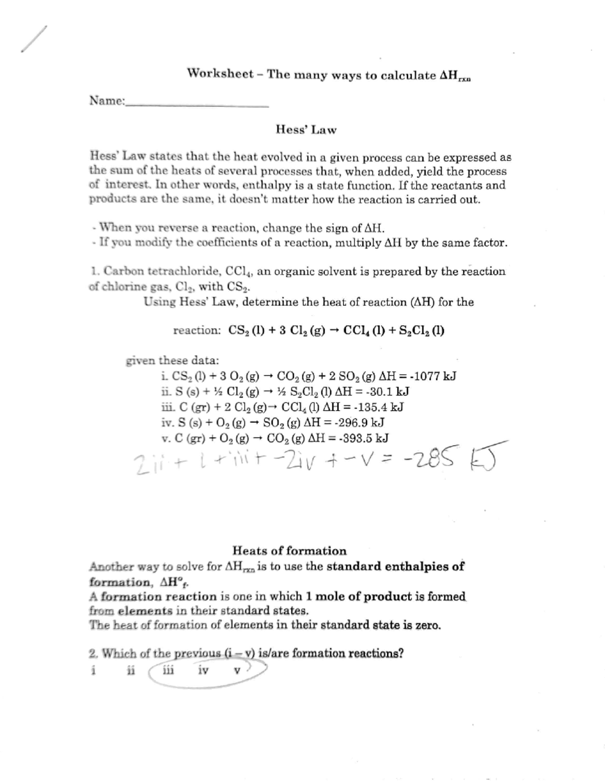 Unit 6 WS Packet Key - sss - Worksheet The many ways to calculate AH ...