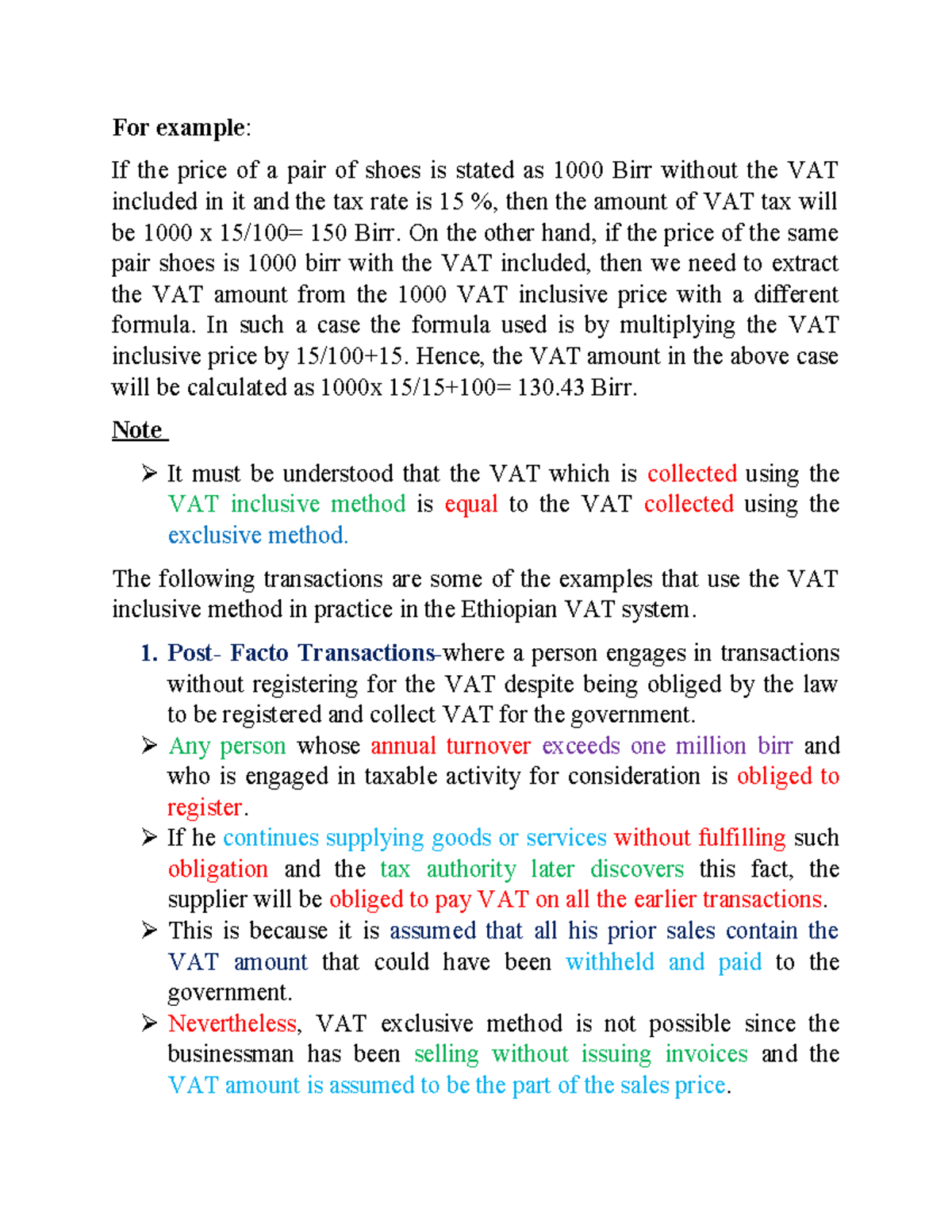 VAT Note - Practical example on vat. - For example: If the price of a ...