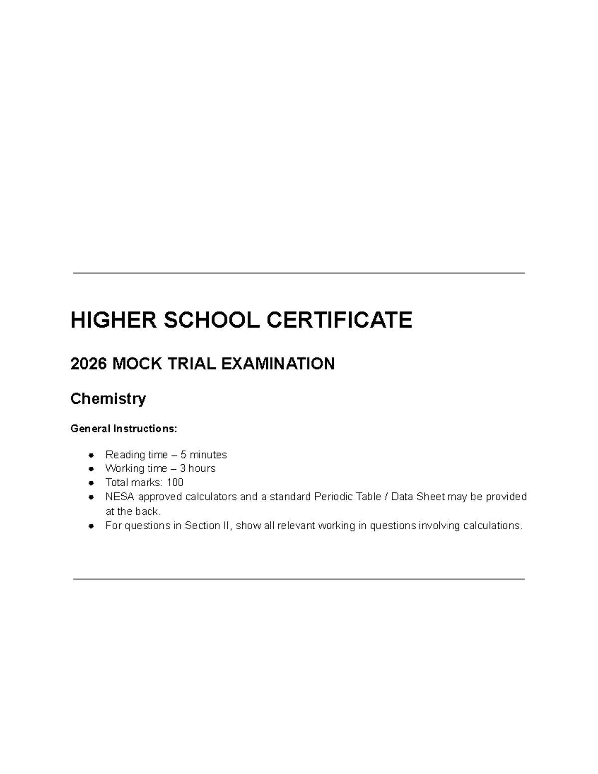 HSC 2026 MOCK TRIAL EXAMINATION Chemistry Guide - Studocu