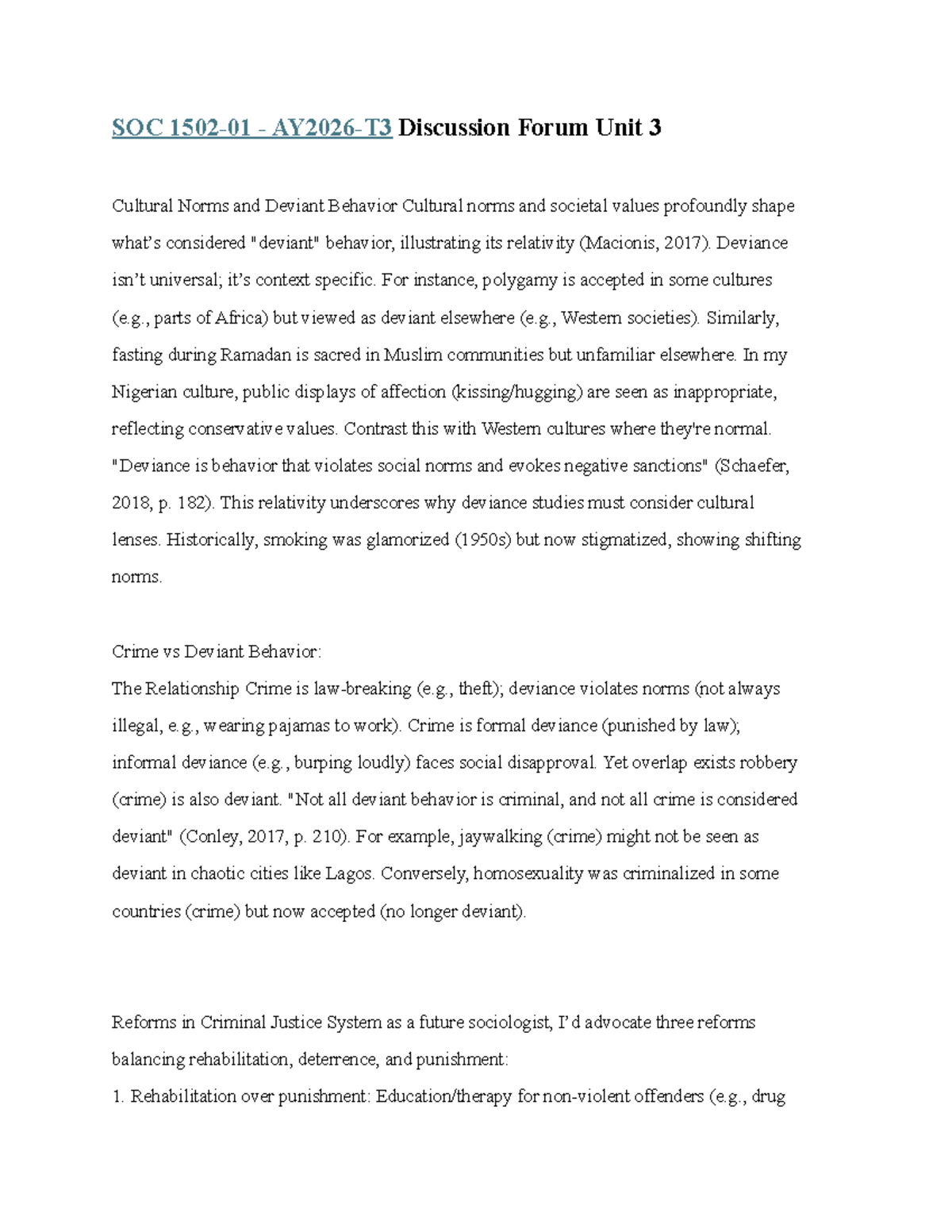 SOC T3 Assignment: Cultural Norms, Deviance, and Social Control - Studocu