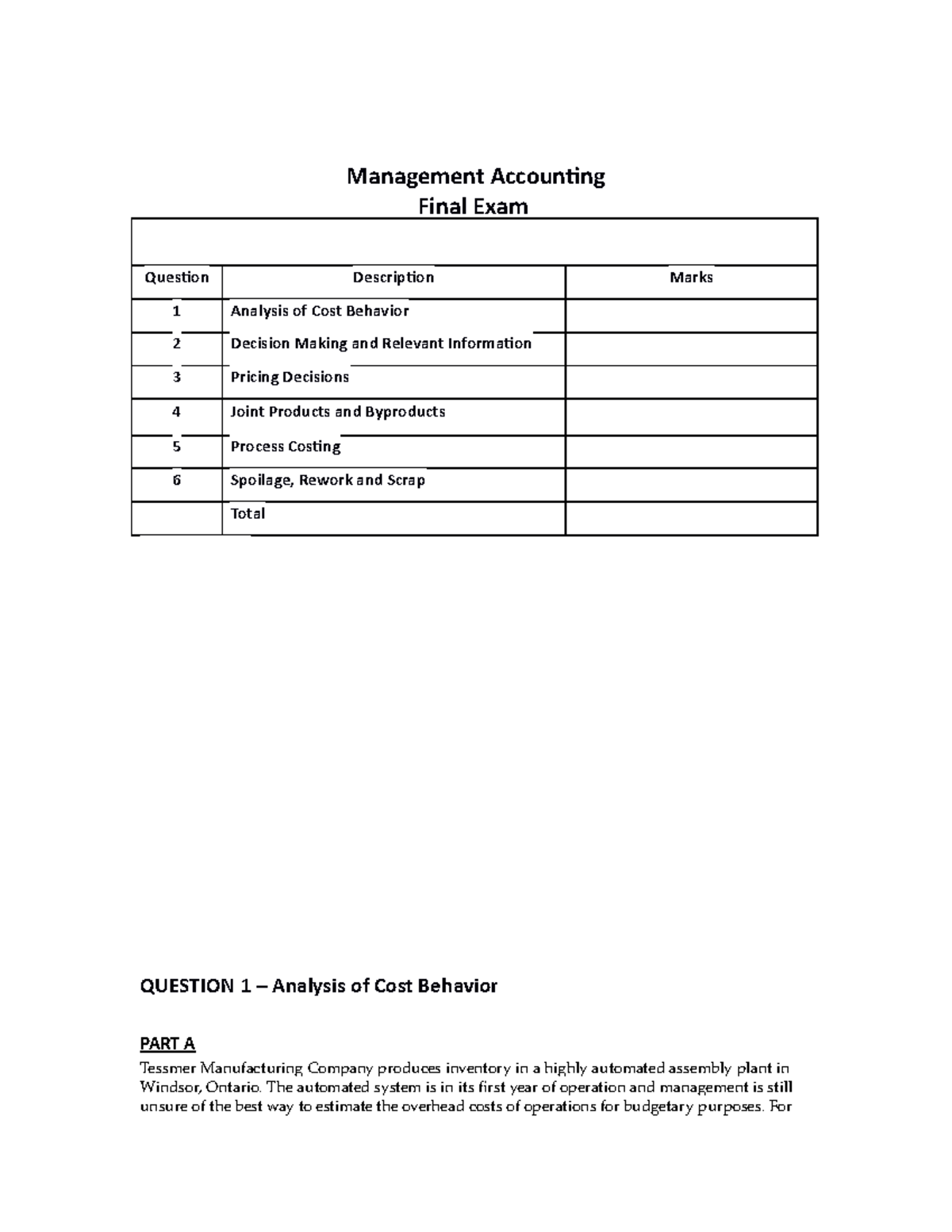 Management Accounting Final Exam Review: Key Topics and Q&A - Studocu