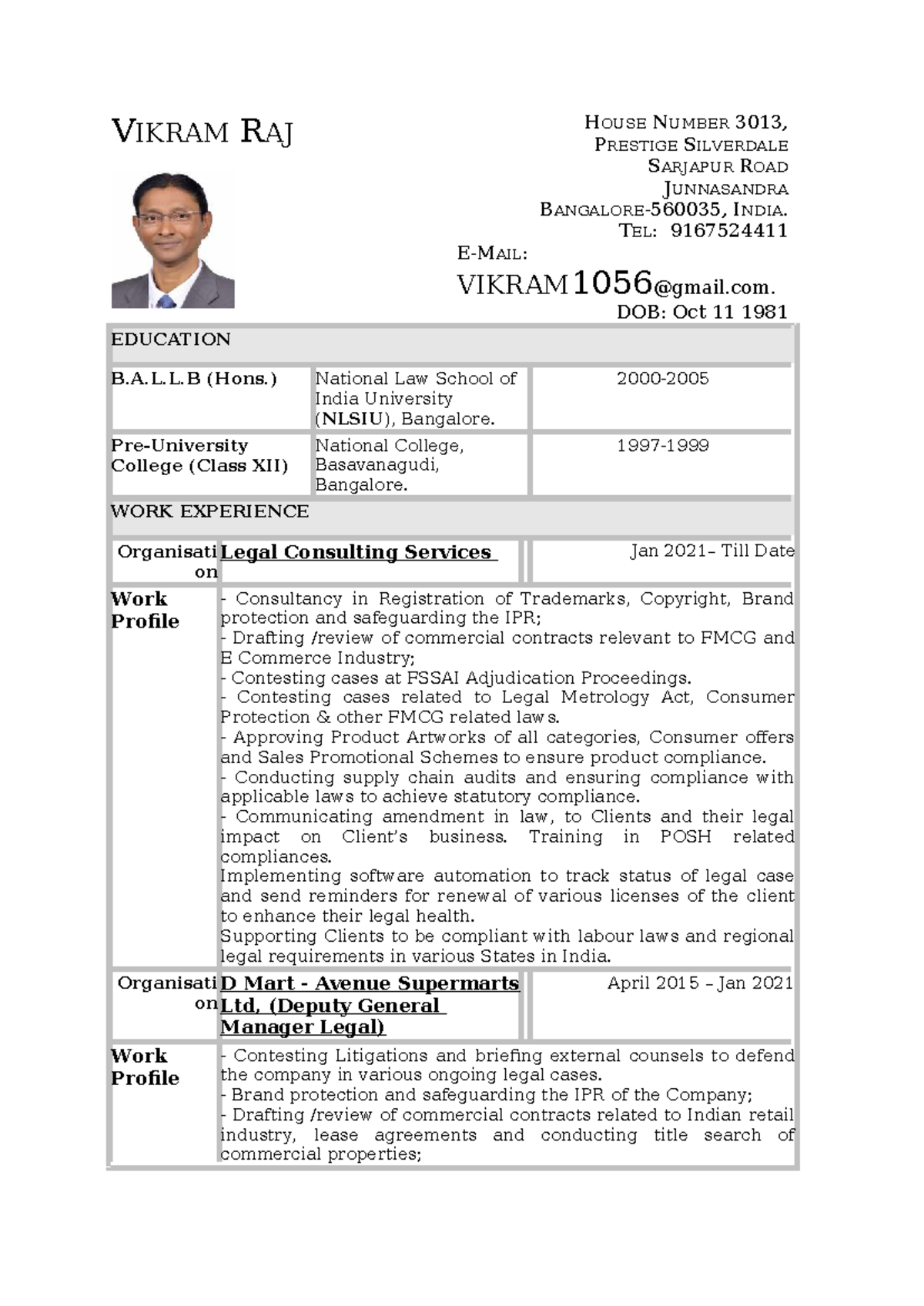CV - Dec 2024 - Vikram Raj: Legal Professional Profile - Studocu