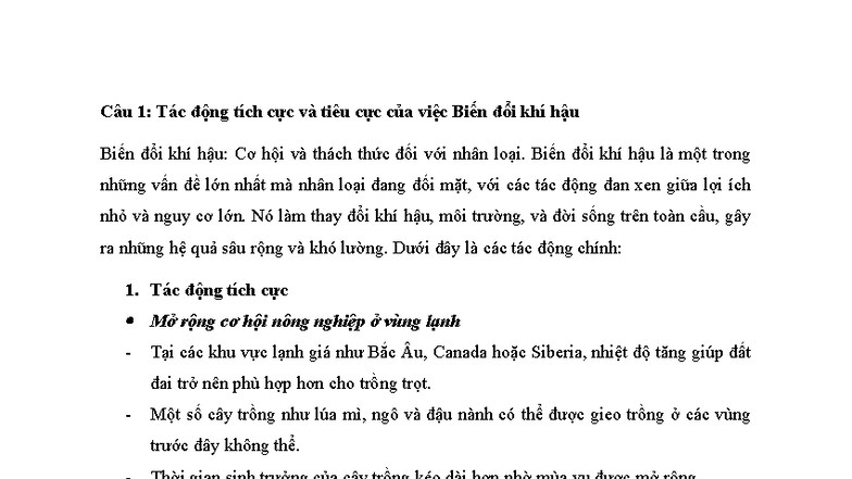 Tác động của Biến đổi khí hậu: Cơ hội và thách thức đối với nhân loại - Document Preview