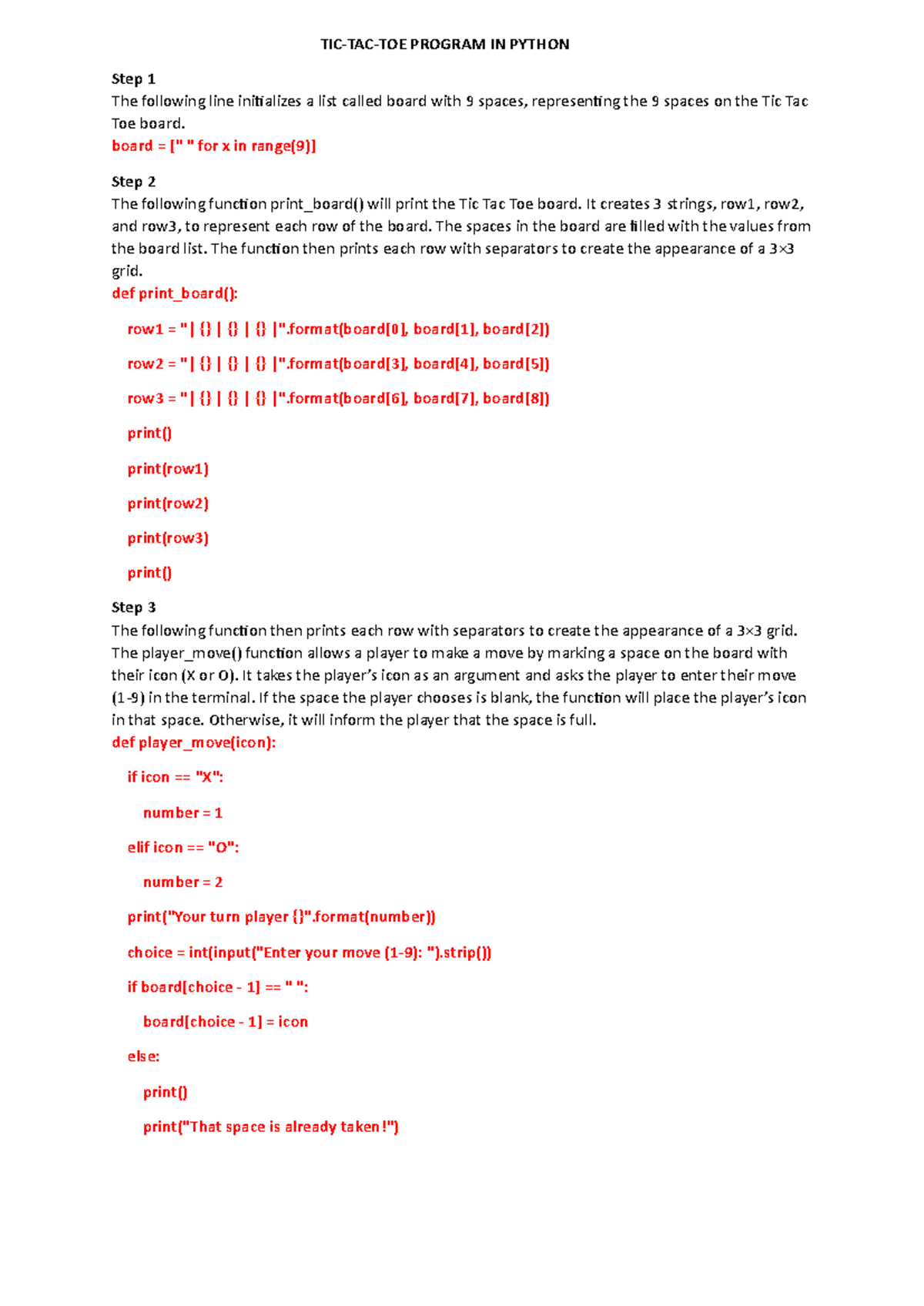 Tic Tac Toe Program - TIC-TAC-TOE PROGRAM IN PYTHON Step 1 The ...