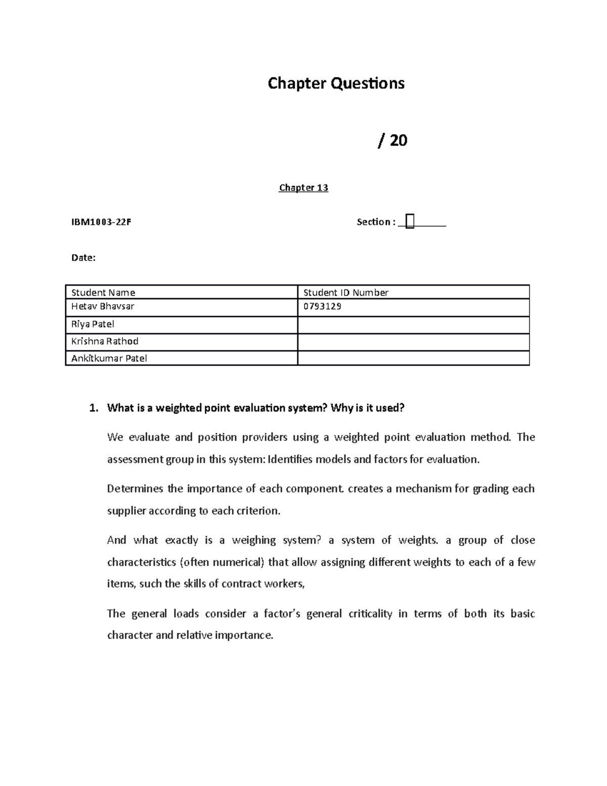 Chapter 13 Questions - Assignment - Chapter Questions / 20 Chapter 13 ...