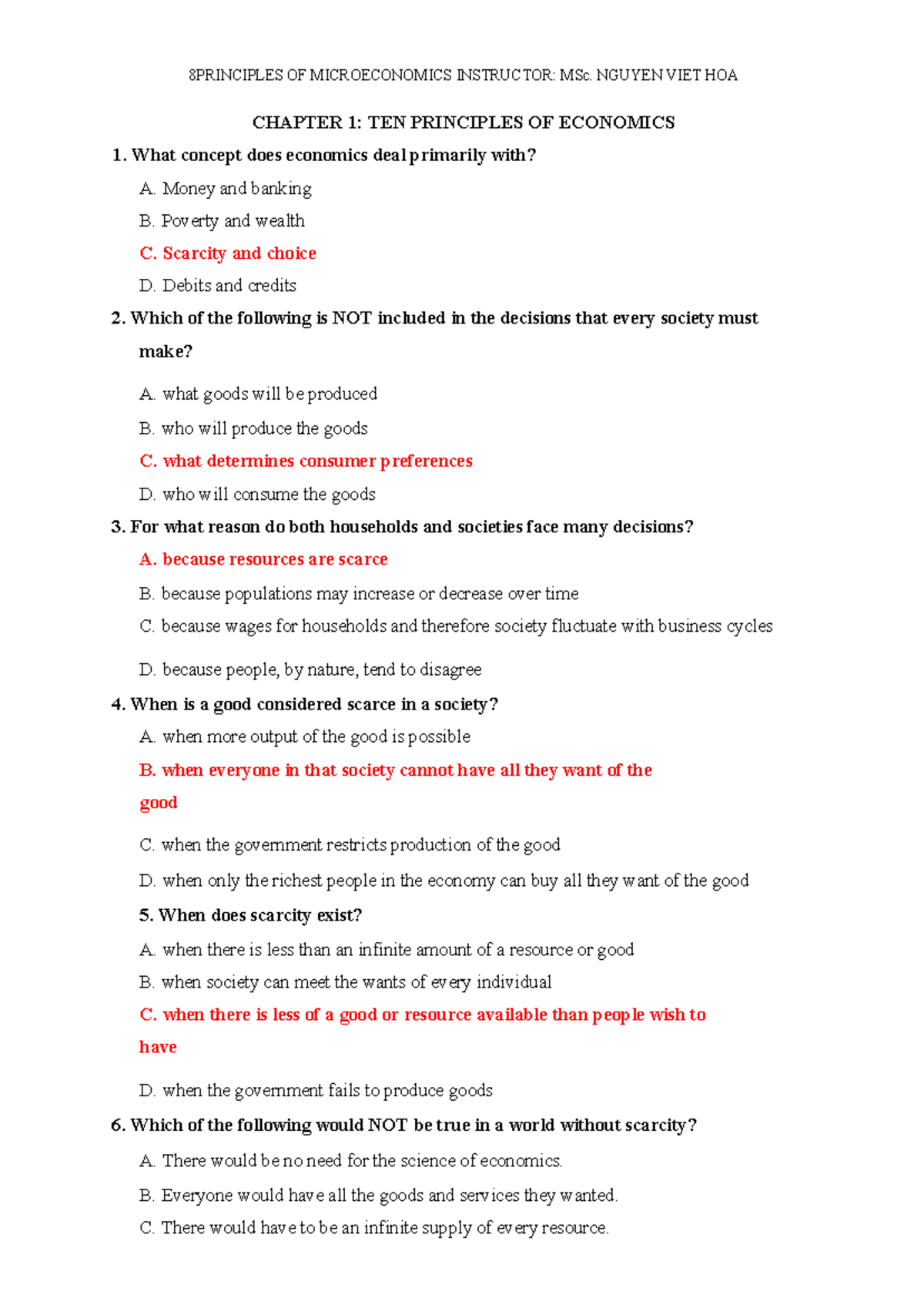 Microeconomics 101: MCQs on Chapter 1 - Principles of Economics - Studocu