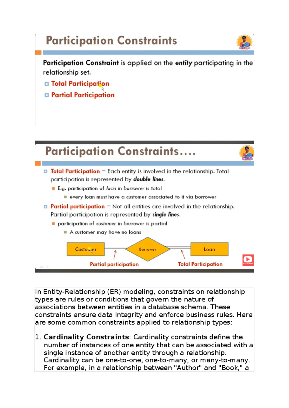 ER Modeling Constraints: Cardinality & Participation Explained - Studocu
