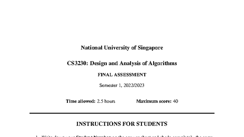 CS3230: Design and Analysis of Algorithms FINAL ASSESSMENT Solutions ...