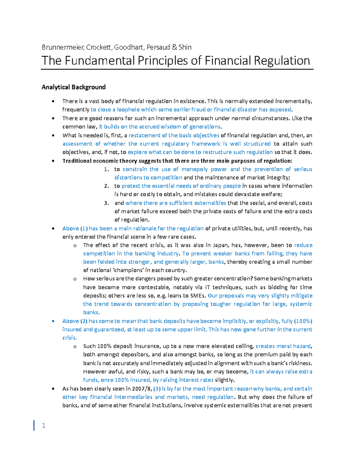 Fundamental Principles of Financial Regulation (FIN 101) - Analytical ...