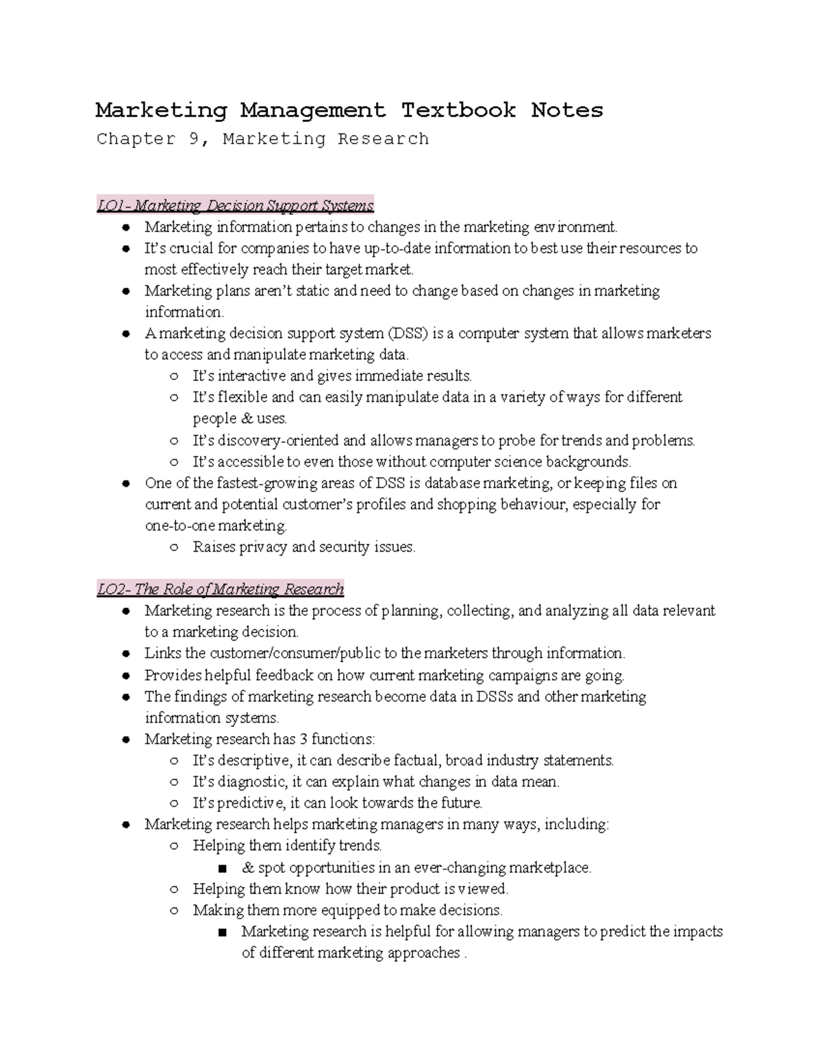 MKTG Chapter 9 Study Notes: Marketing Research and Decision Support ...