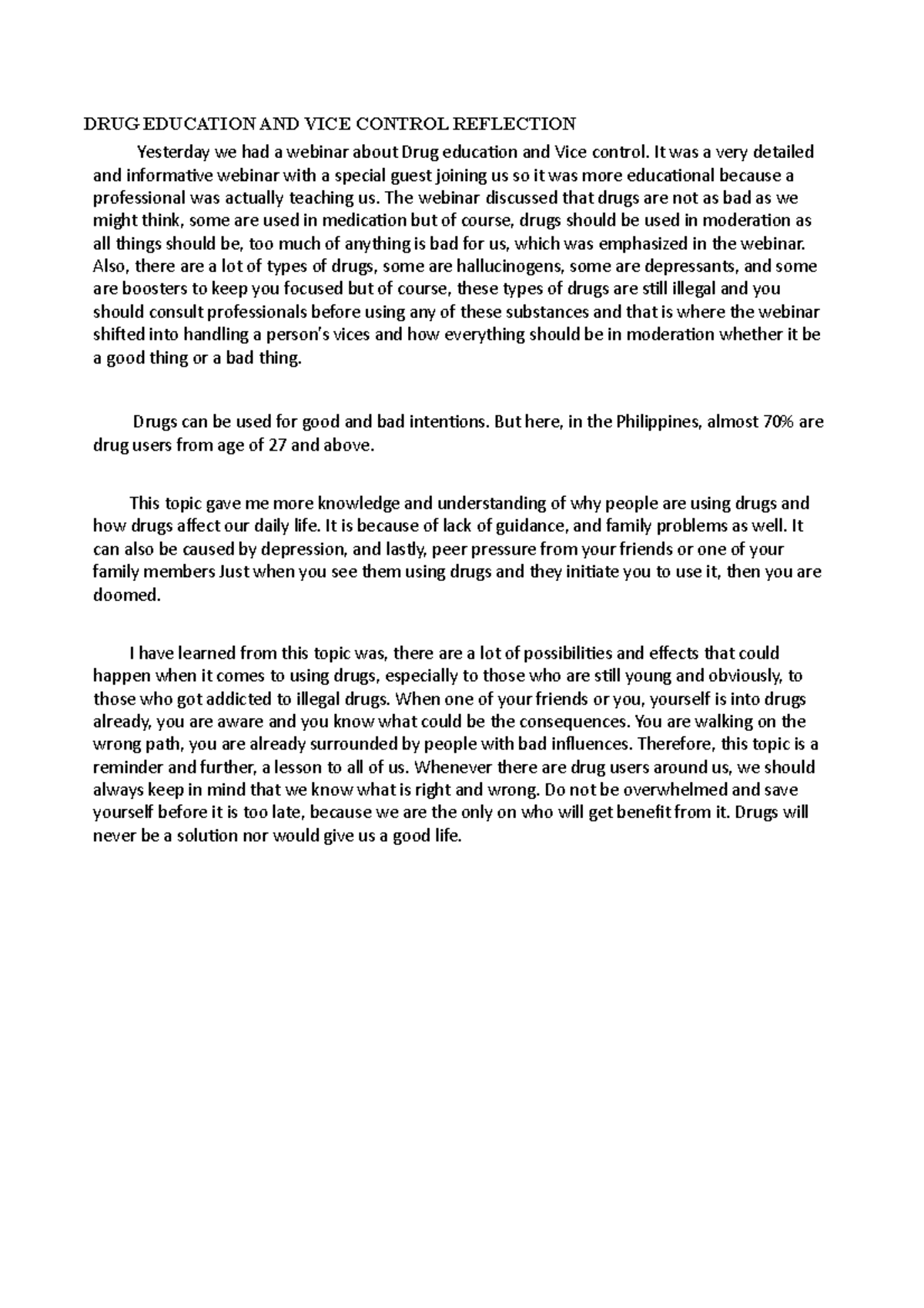 NSCC65~1 - NSTP1 DRUG EDUCATION AND VICE CONTROL REFLECTION - DRUG ...