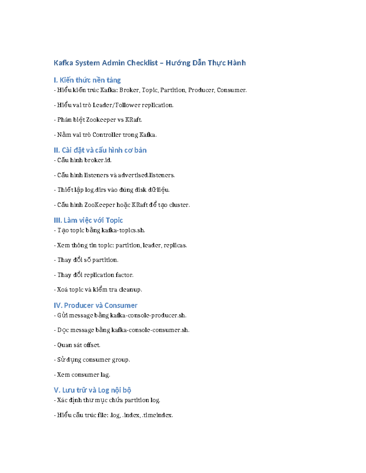 Kafka Admin Checklist: Essential Guide for System Administration - Studocu