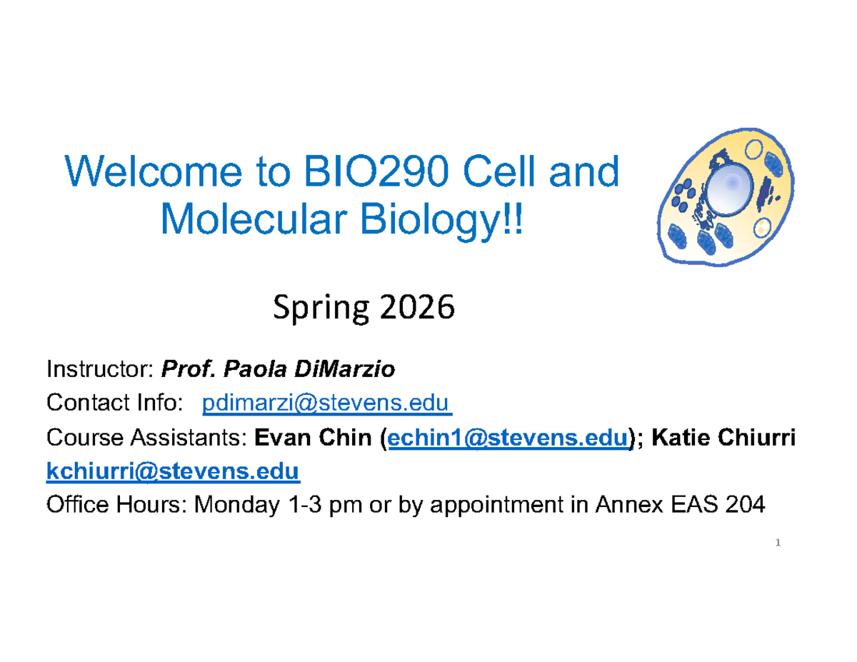 BIO290 Spring 2026: Cell and Molecular Biology Course Notes - Studocu