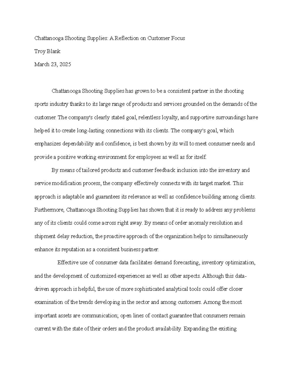 OL-324 A Reflection on Customer Focus - Chattanooga Shooting Supplies ...