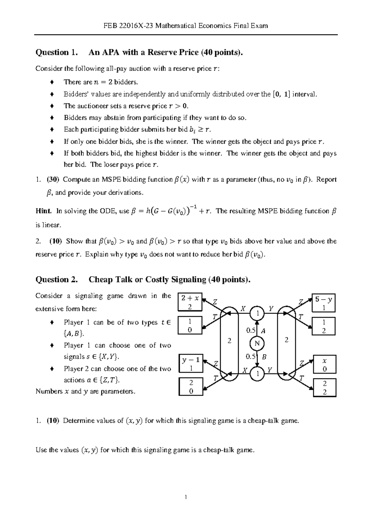 FEB Mathematical Economics Final Exam Questions and Solutions - Studeersnel