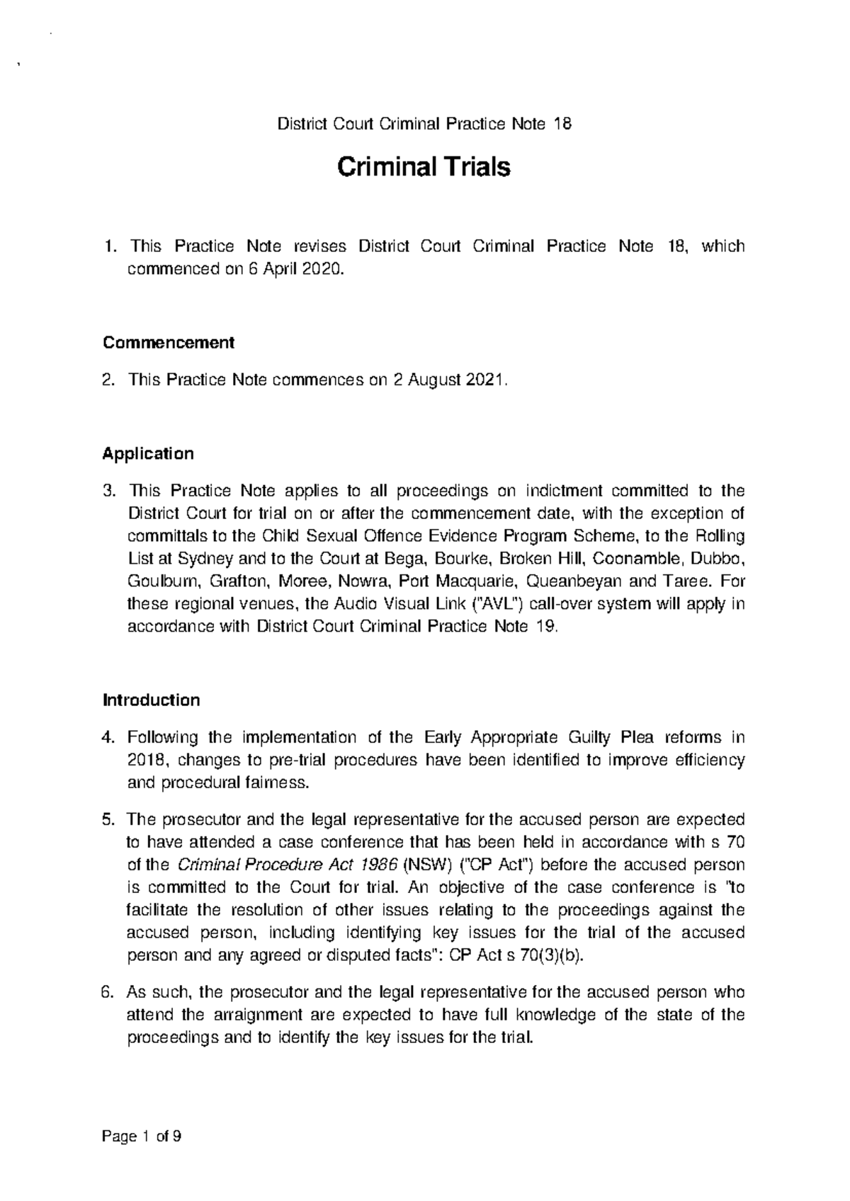 District Court Criminal Practice Note 18 - Week 5 Revised Guidelines ...