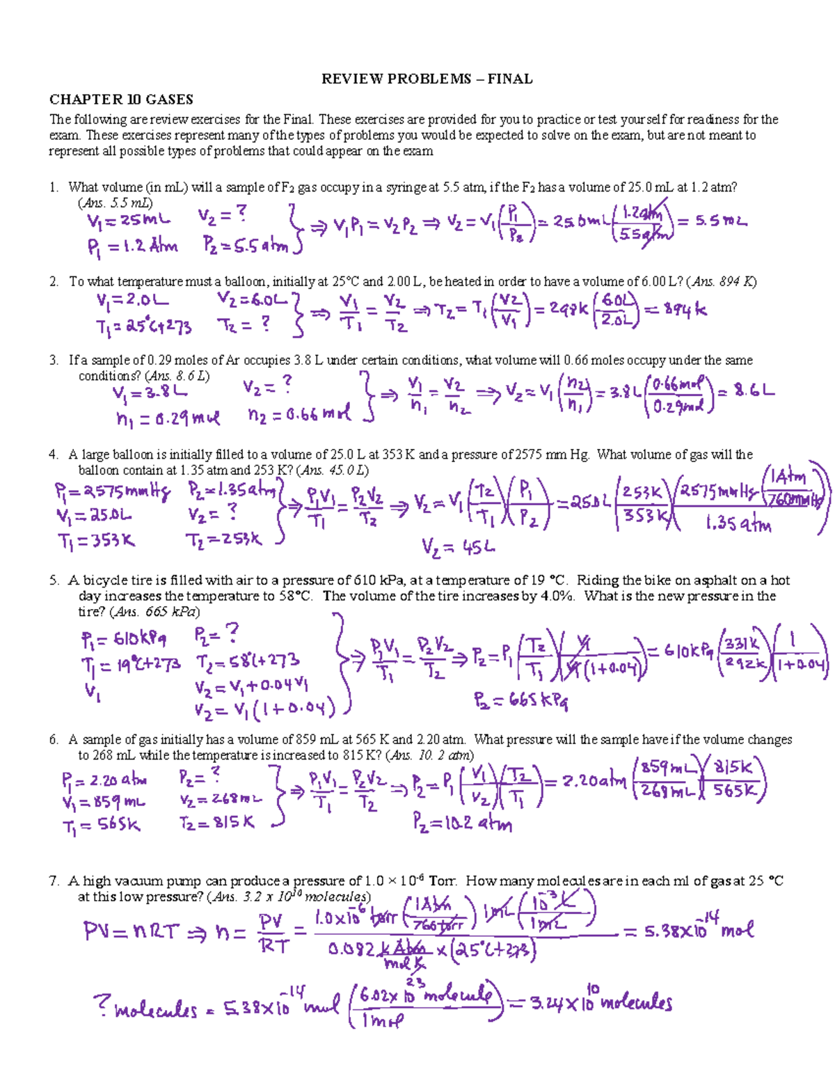 Review Problems Chapter 10 Solutions - REVIEW PROBLEMS – FINAL CHAPTER ...