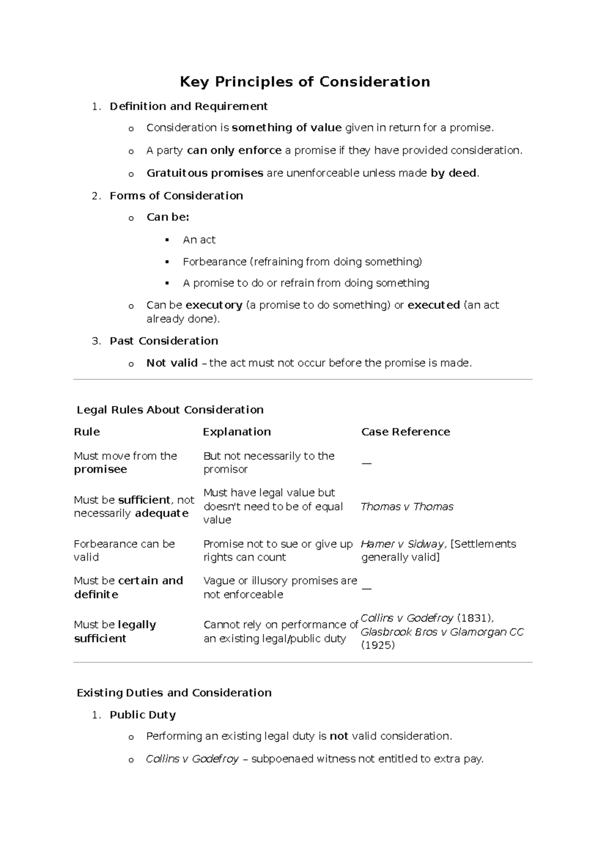 Key Principles of Consideration: Legal Framework and Key Cases - Studocu
