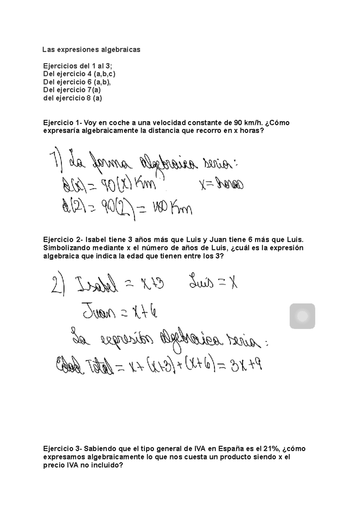 Ejercicios de Expresiones Algebraicas - Curso de Matemáticas - Studocu