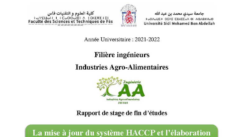 Rapport de Stage PFE IAA : Mise à Jour du Système HACCP chez COLAINORD ...