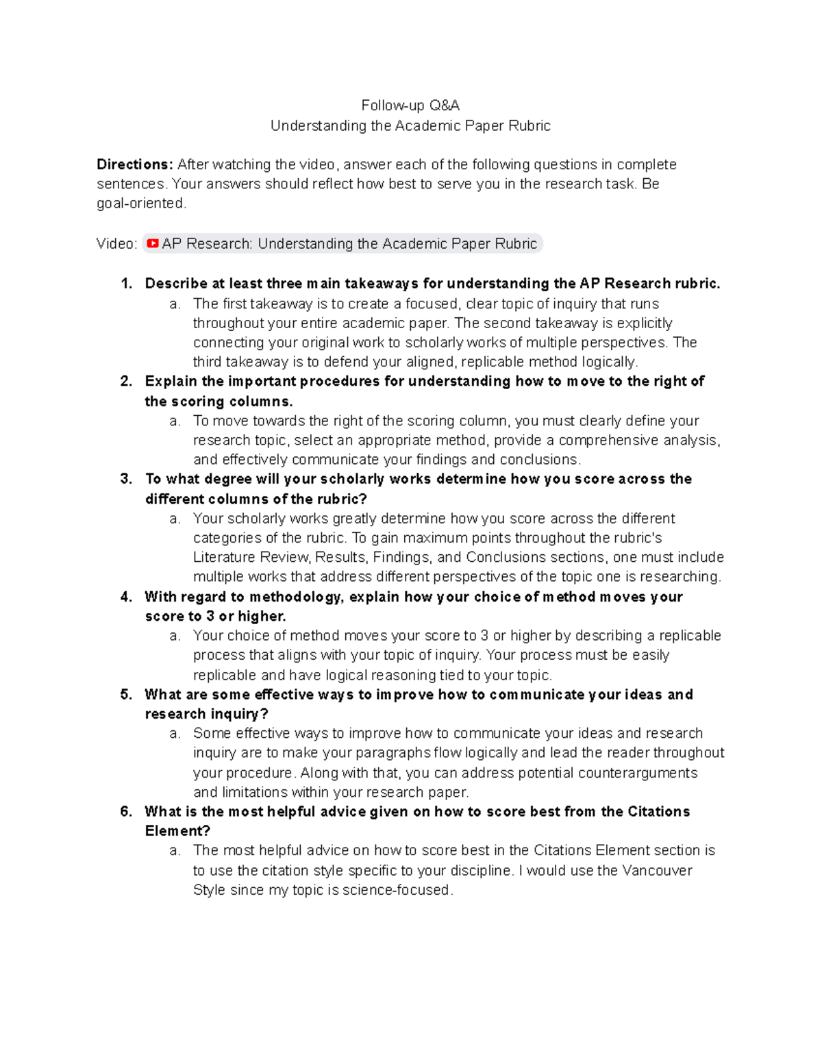 AP Research: Key Takeaways for Understanding the Academic Paper Rubric ...