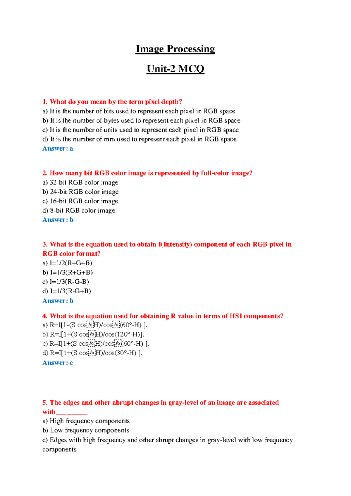 Image Processing Unit 2 MCQ Review and Study Guide - Studocu
