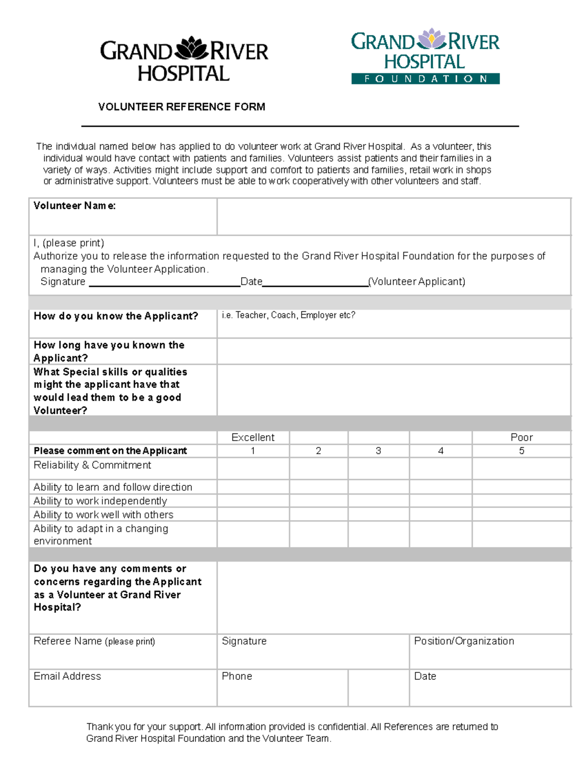 Volunteer Reference Form 1 - VOLUNTEER REFERENCE FORM The individual ...