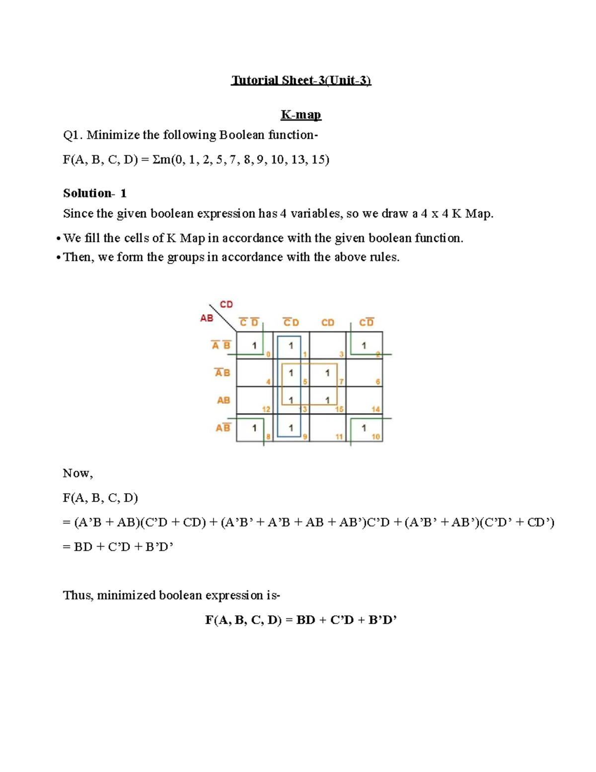 Boolean Function Minimization Tutorial Q1-Q7 (Unit 3) - Studocu