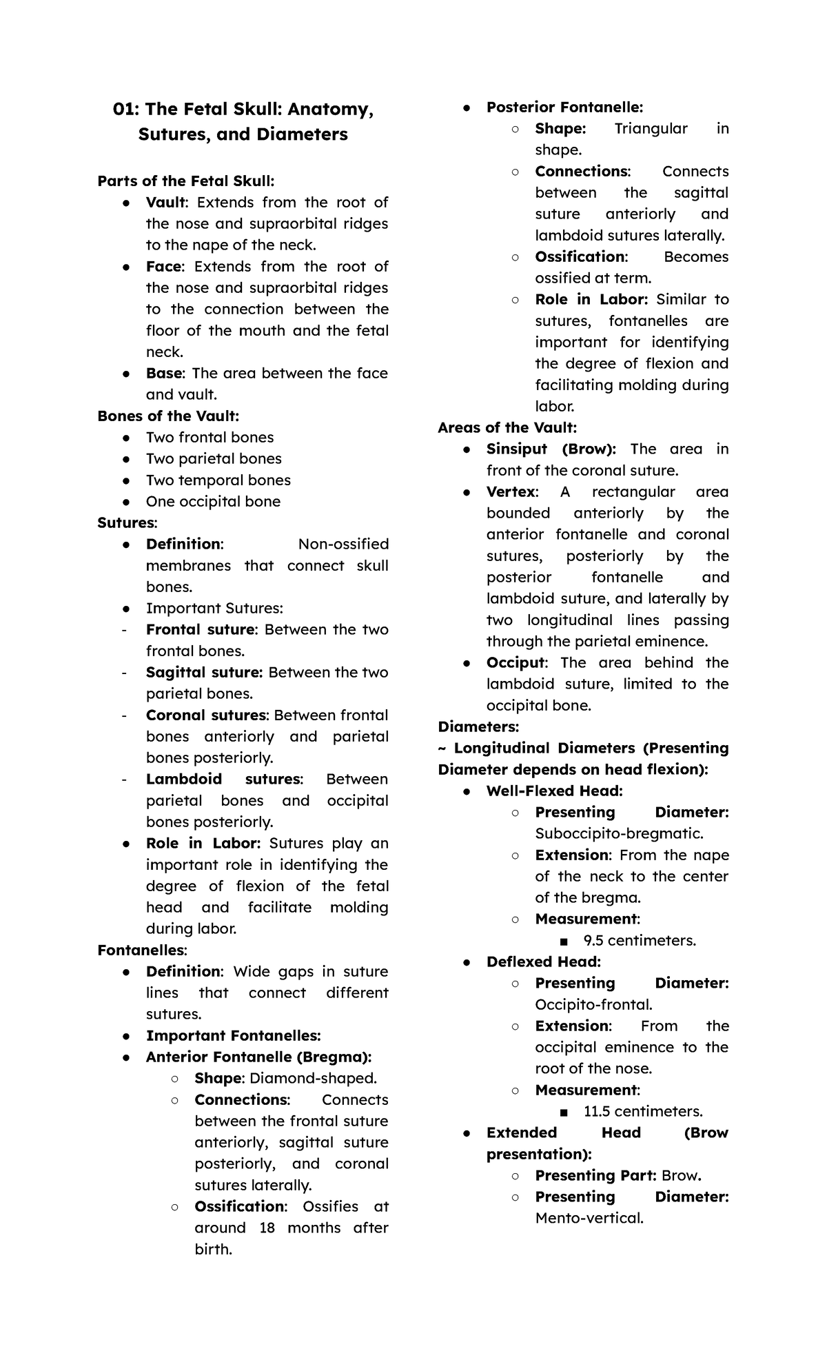 C15: Maternal Notes on Fetal Skull Anatomy and Labor Dynamics - Studocu