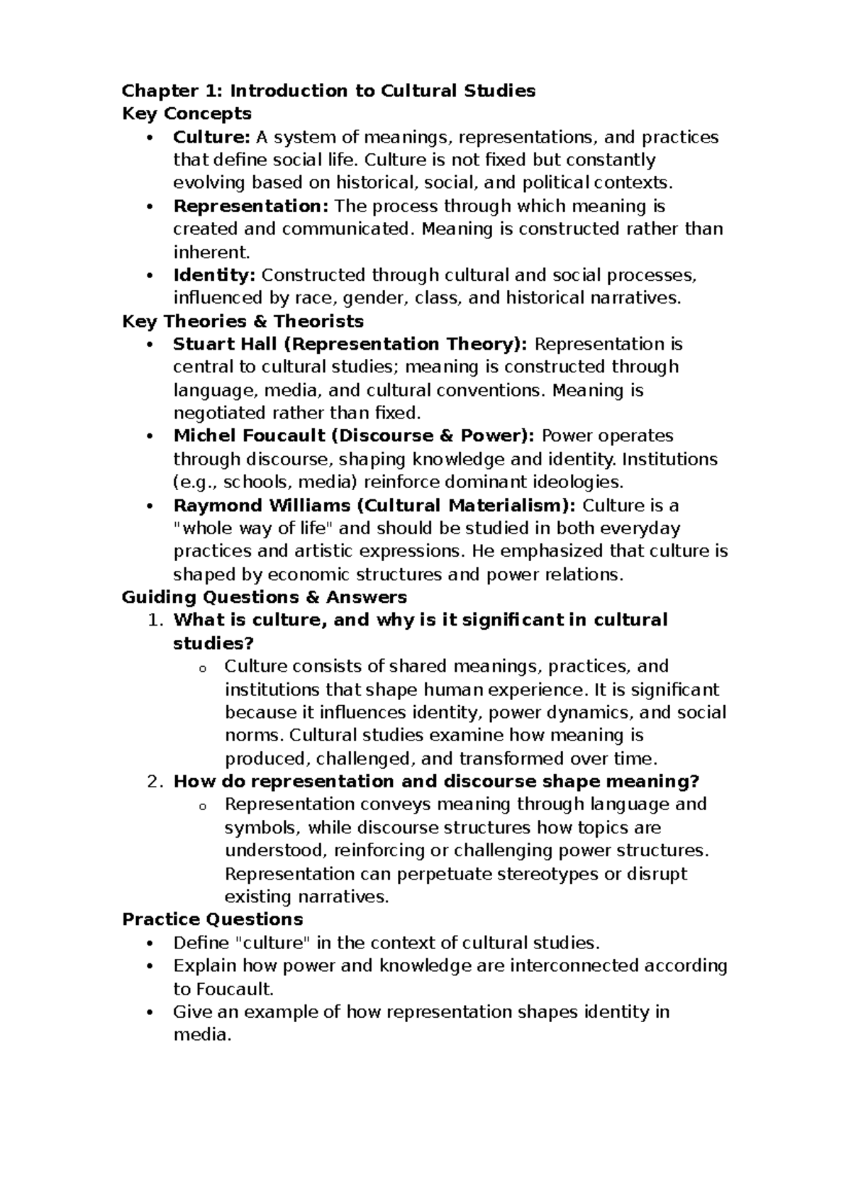 Lernzettel: Cultural Studies Key Concepts & Theories Overview - Studocu