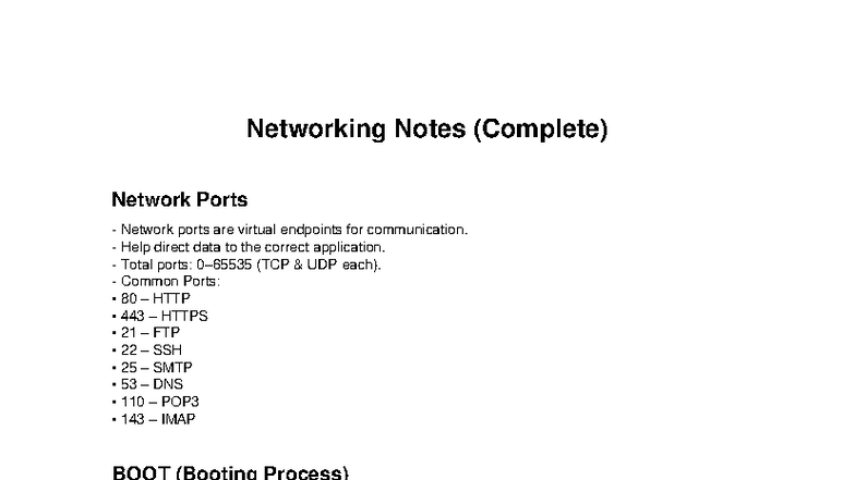 Networking Notes: Ports, Booting, and DHCP Overview - Studocu