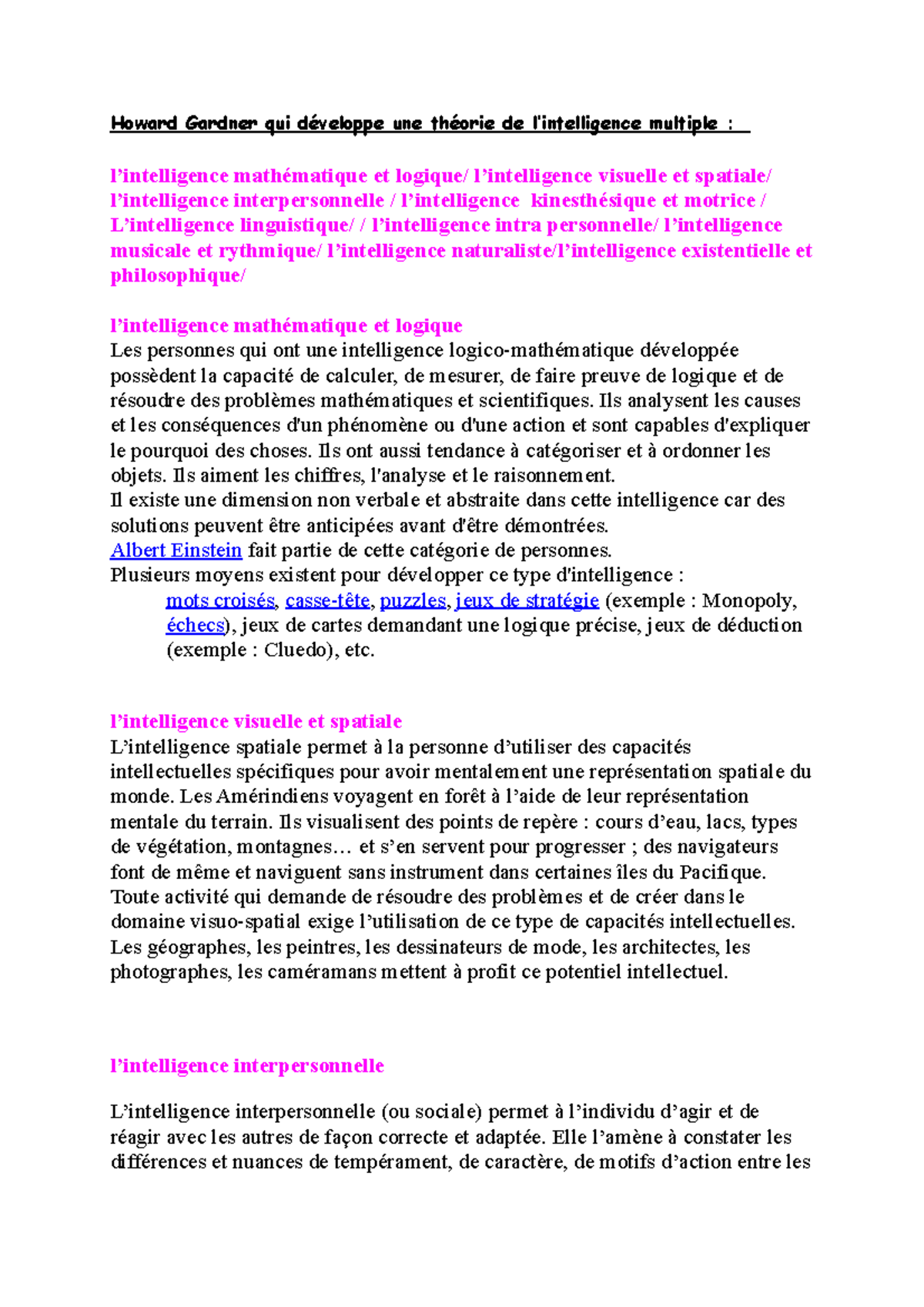 Théorie des intelligences multiples selon Howard Gardner ...