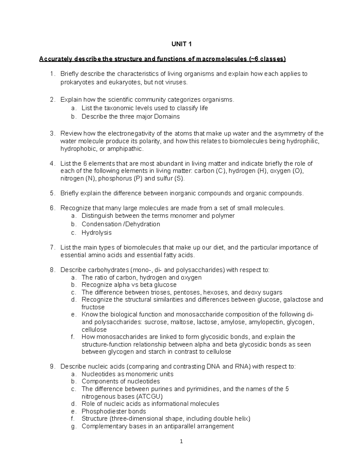 101-SN1 Common Course Objectives: Structure & Functions of ...