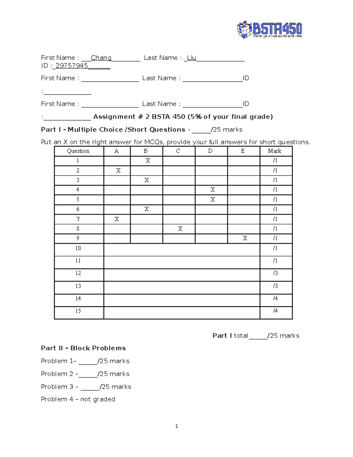 Assignment 4 (1) - sample - H0: mu1=mu2=mu3=mu= H1: at least one mu is ...