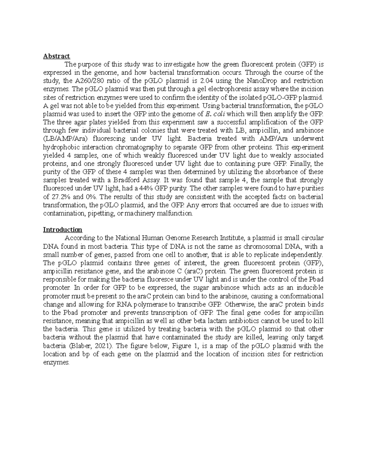Lab Report 2: Investigating GFP Expression & Bacterial Transformation ...