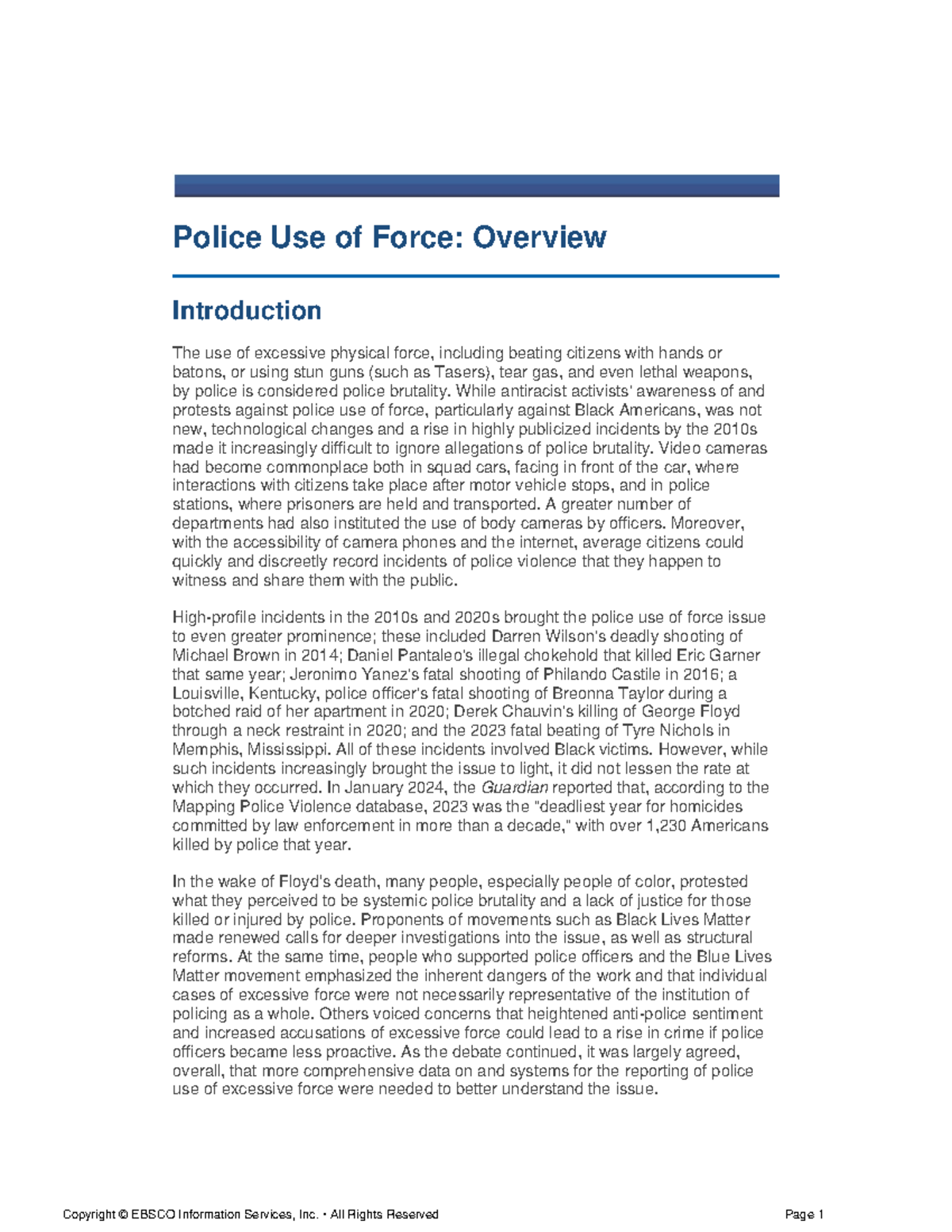 POL 101: Police Use of Force and Systemic Brutality Overview - Studocu
