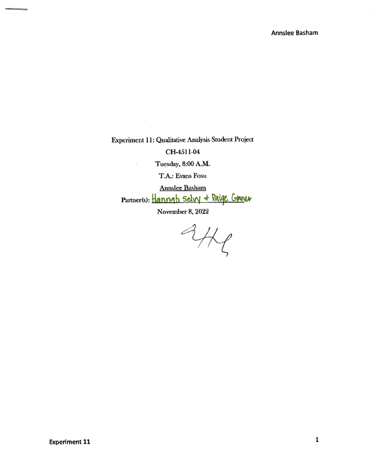 Experiment 11: Qualitative Analysis Student Project Report - Studocu