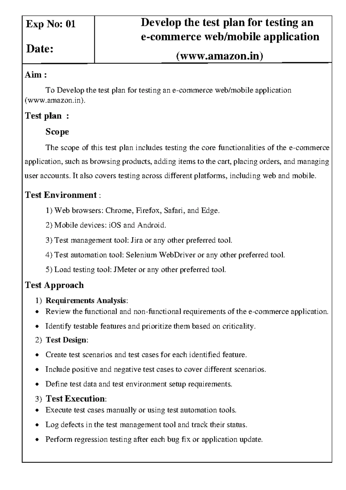 STA 301 - Practical Test Plan Development for E-commerce App - Studocu