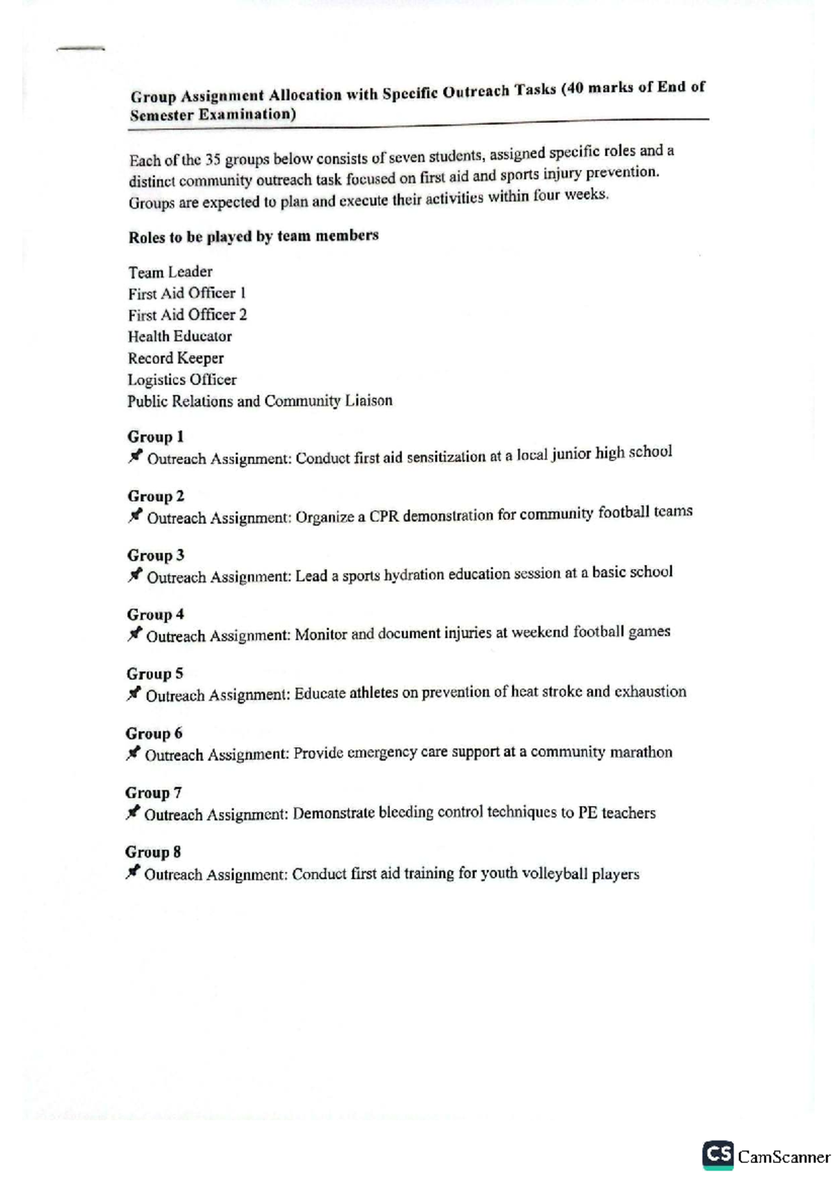 Group CS First Aid Outreach Assignment Allocation (40 Marks) - Studocu
