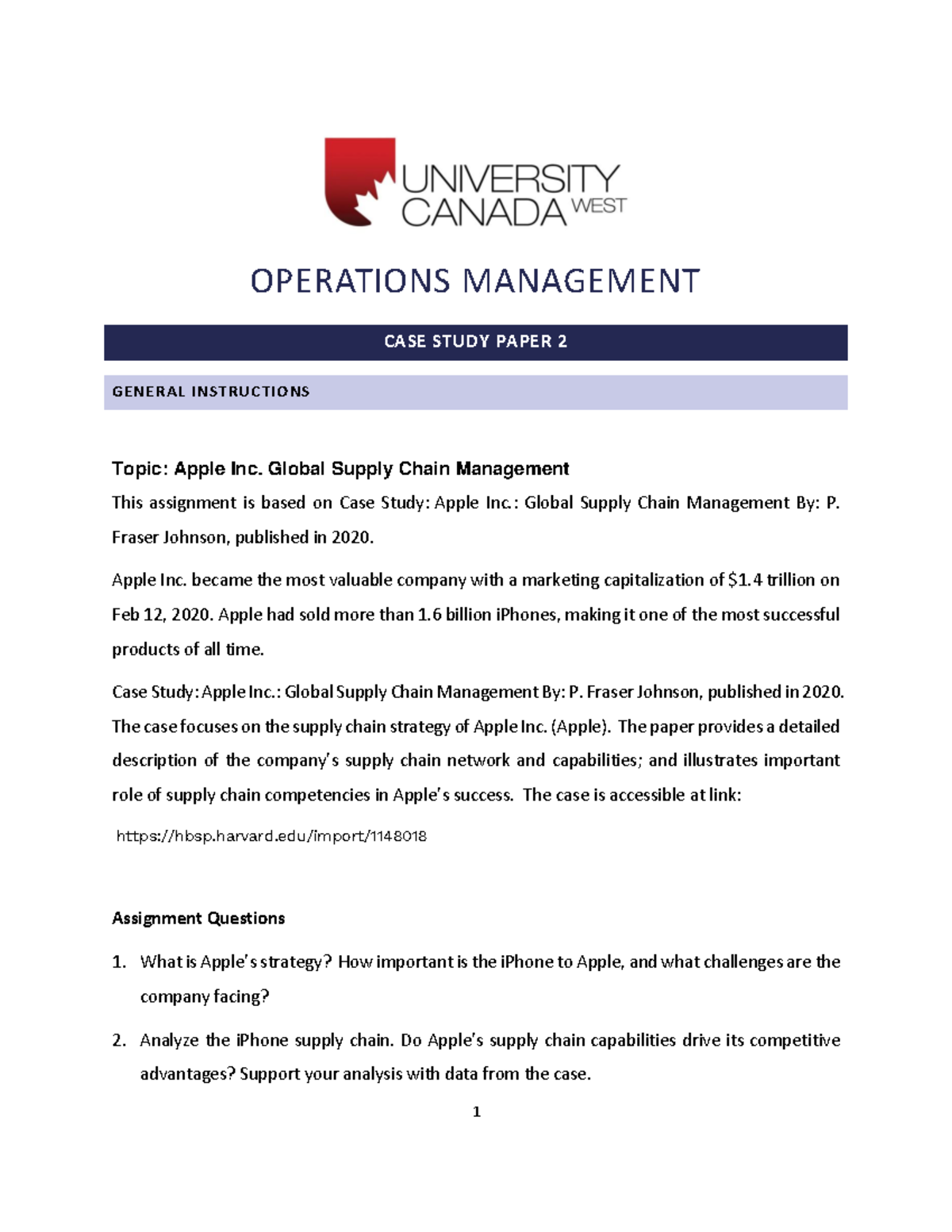 Assignment 2: Apple Inc. Global Supply Chain Management Case Study ...