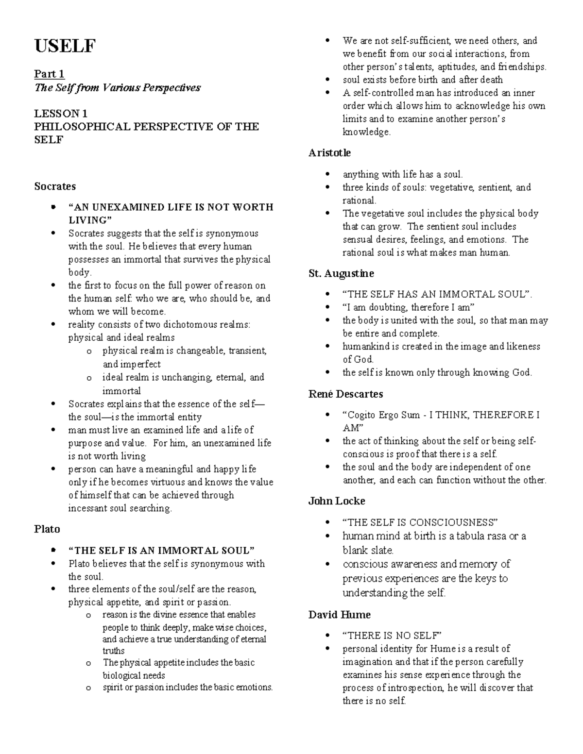 Uself - USELF Part 1 The Self from Various Perspectives LESSON 1 ...