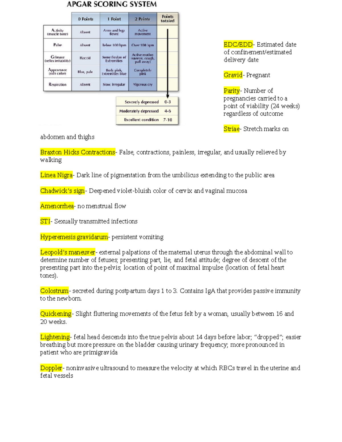 Maternal RN Study Guide for Maternal Child Exam 1: Key Terms & Concepts ...