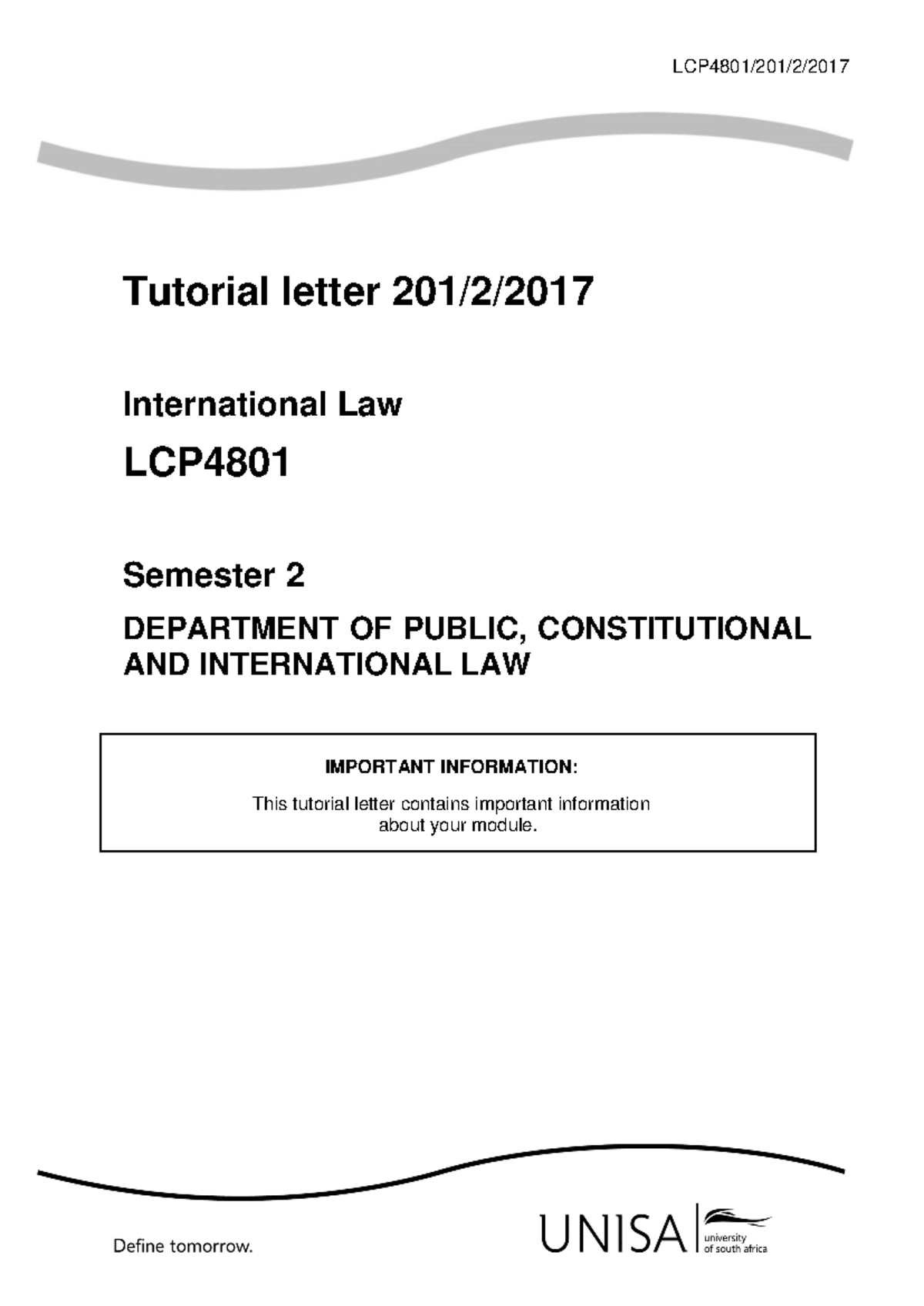 LCP4801 Tutorial Letter 201/2: Key Insights on International Law - Studocu