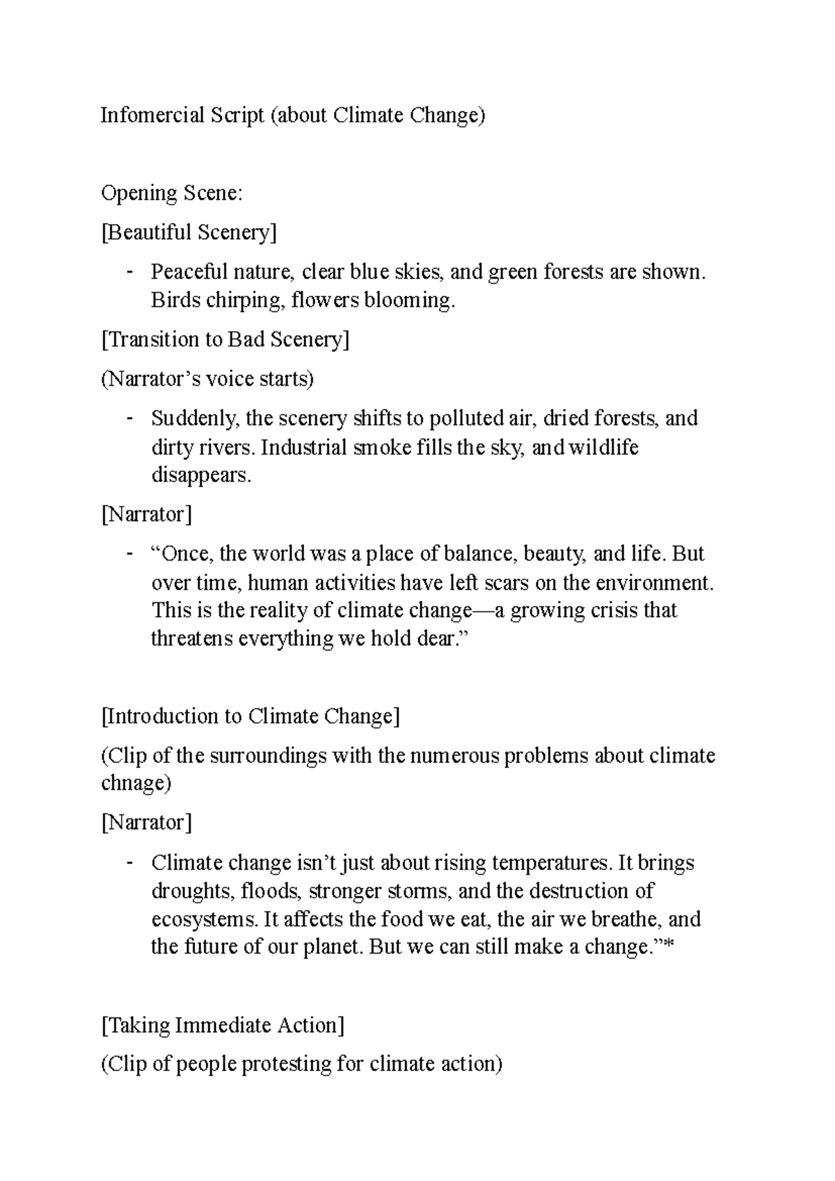 Infomercial Script on Climate Change for Grade 10 Students - Studocu