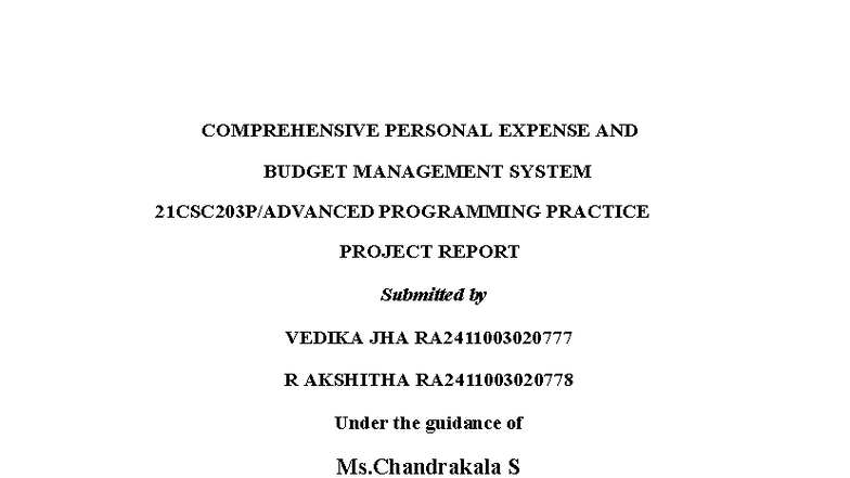 COMPREHENSIVE PERSONAL EXPENSE TRACKER PROJECT REPORT (CSE 2023) - Studocu