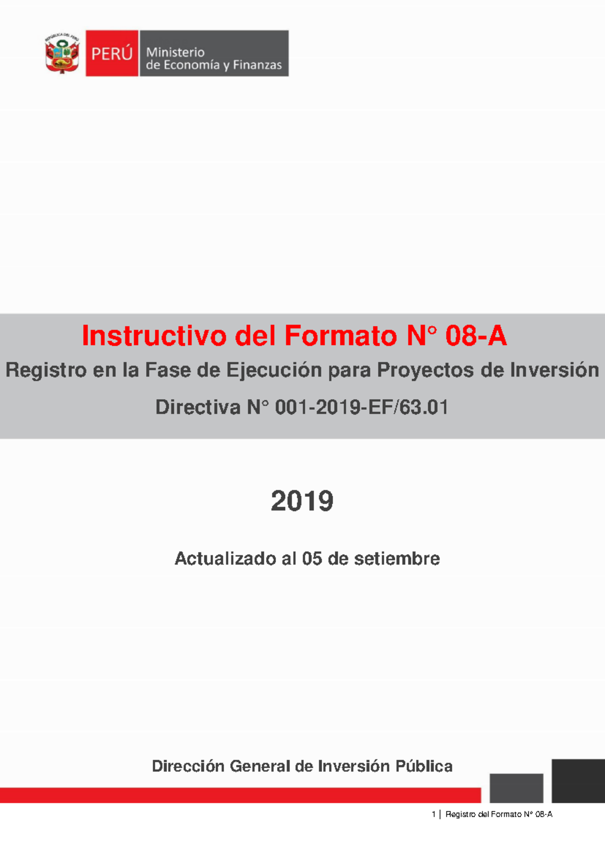 Instructivo Formato N° 08-A: Registro Proyectos de Inversión 2019 - Studocu