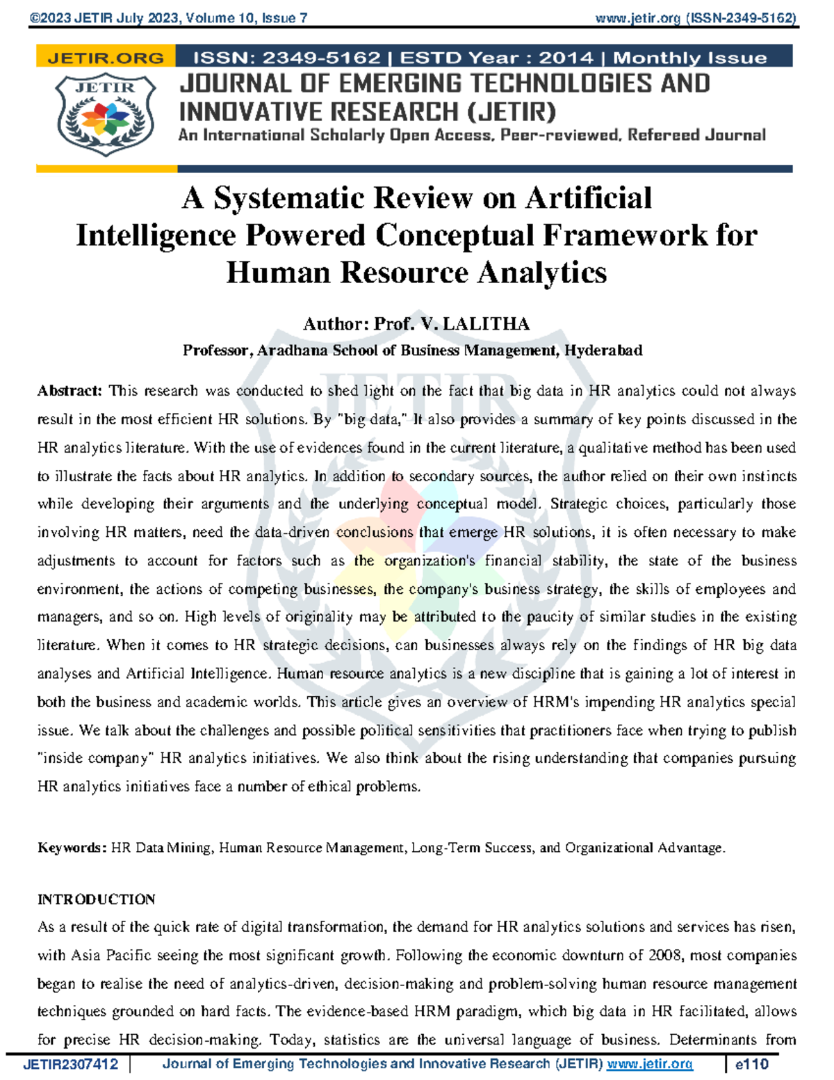 Jetir 2307412 - Dr.Naveen Prasadula - A Systematic Review on Artificial ...