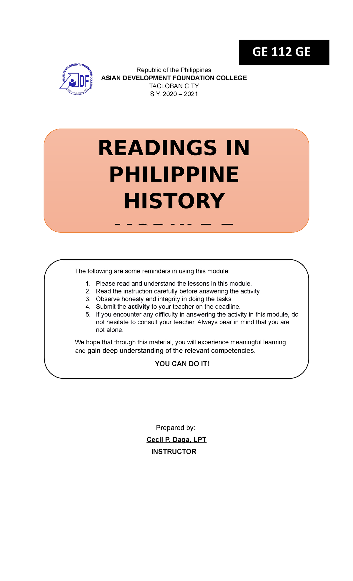 Module 7 Readings IN PHIL. History ( Final)- Activity NO. 7 - Republic ...
